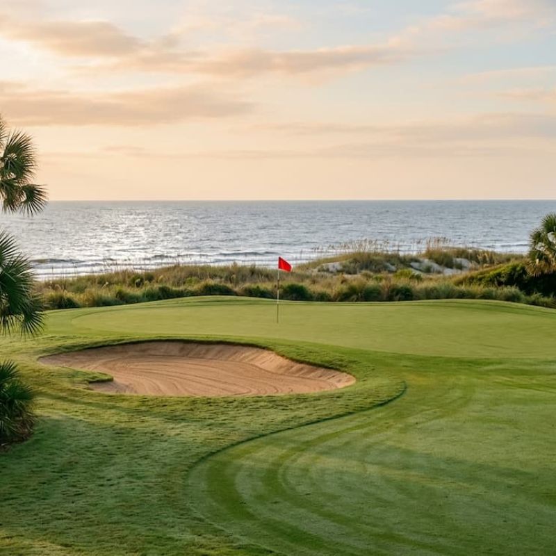 Golf course fairway overlooking ocean
